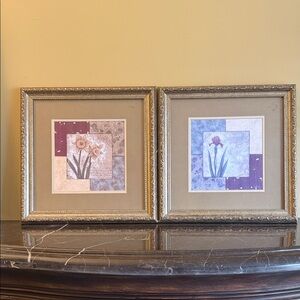 Floral Square Framed Art Prints - Set of 2, Gold Frames